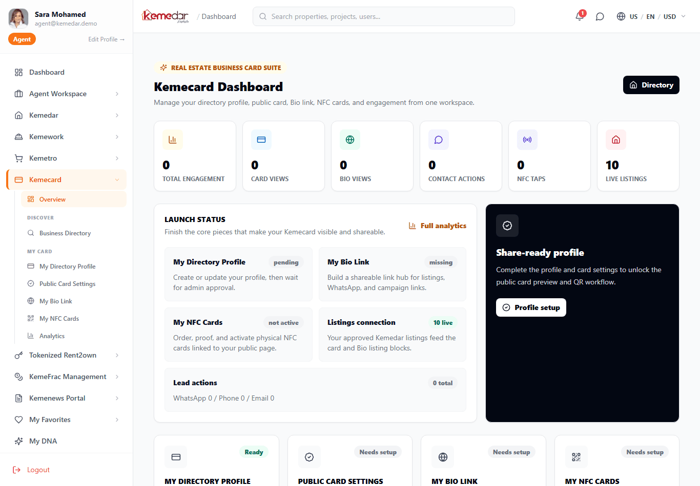 KemeCard analytics dashboard